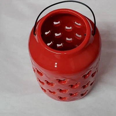 Linterna de jardín de cerámica con cabeza de Mickey Mouse oficial de Disney 7" acabado esmaltado rojo Foto 1 de 4