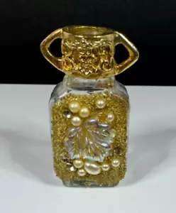 Vintage Adrian Designer Perfume Mini Clear Glass Bottle with Leaf Bead Design - Picture 1 of 8