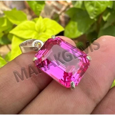 Colgante de plata maciza 925 con piedras preciosas sueltas de zafiro rosa natural de 27 quilates Foto 1 de 4