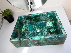 Impresionante lavabo de baño de piedra de ágata de 15 x 13 x 5 hecho a mano con piedras preciosas - Imagen 1 de 9