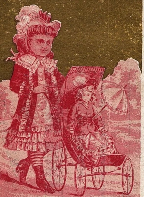 1880s American Sewing Machine Lovely Girl Walking With Child In Baby Carriage - Image 1 of 4