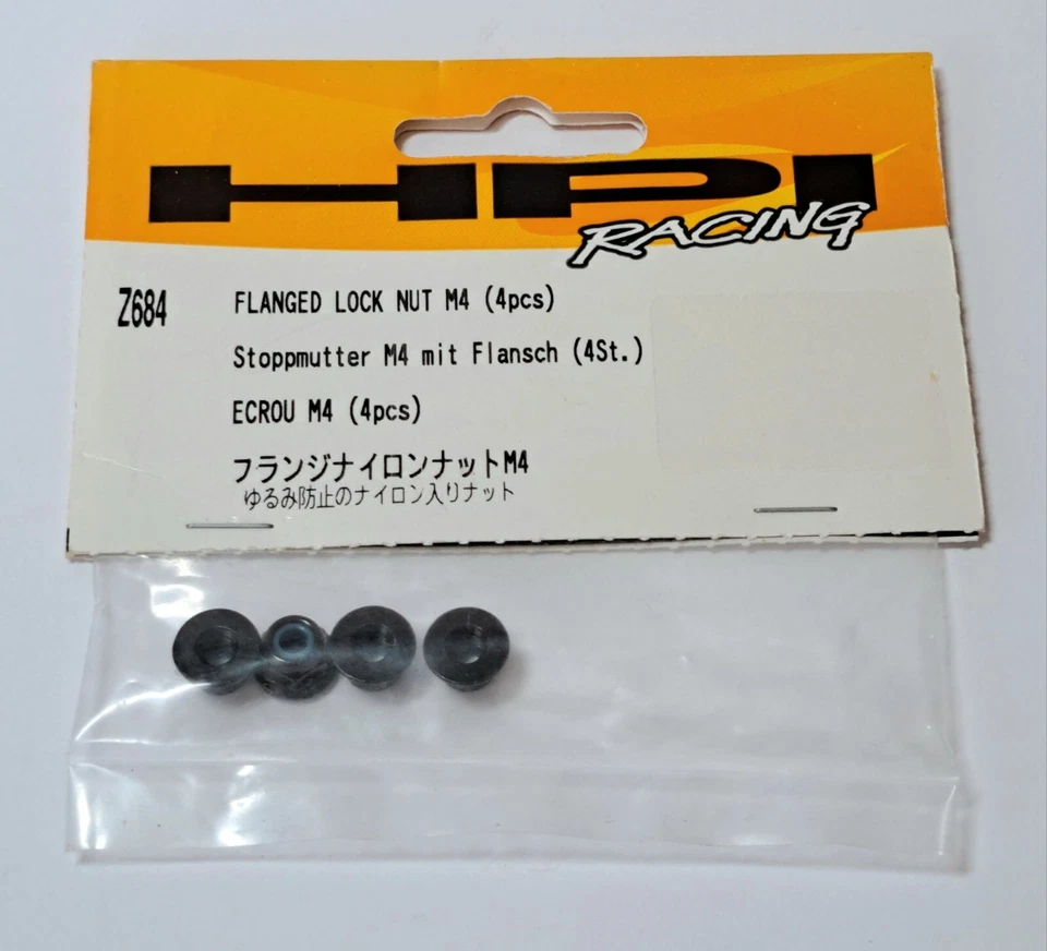 HPI Racing RC Original Replacement Part #Z684 Flanged Lock Nut M4 Blue 4pc NOS - Image 1 of 2