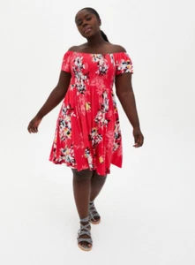 Neu mit Etikett Torrid Damen Übergröße 1 1X 14-16 superweich rosa schulterfreies Skaterkleid - Bild 1 von 6