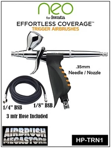 Iwata Neo Airbrush HP.TRN1 .35mm Inc: 3mtr Braided Hose + Free Insured Post - Picture 1 of 3