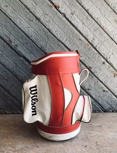 Vtg 1980 Red & White Leather Wilson Miniature Mini Golf Bag Caddy 17" Trash Can - Picture 1 of 6