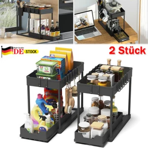 2x Küchenschrank Organizer 2Etagen Unter Waschbecken Regal Spülschrank Organizer - Bild 1 von 20