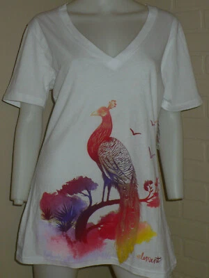 NEW! ELEMENT RAINBOW PEACOCK FEATHERS LARGE V-NECK T-SHIRT - Image 1 of 4
