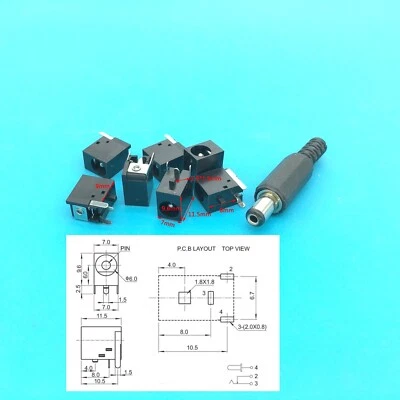 20 set DC POWER SOCKET JACK CONNECTOR MALE FEMALE  MOUNT PCB 2.1MM X 5.5MM DC036 - Image 1 of 4