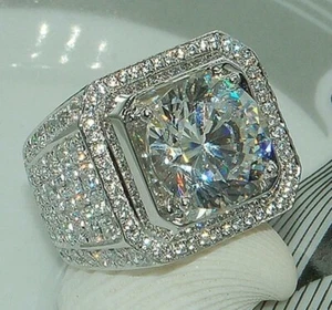 2Ct Round Cut Lab Created Diamond Men's Halo Pinky Ring 14K White Gold Finish - Picture 1 of 3