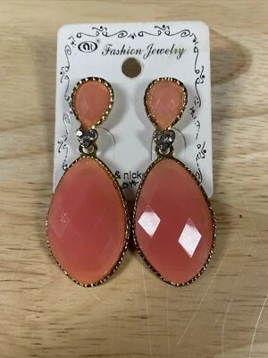 Pendientes Colgantes Lágrima Tono Dorado Rojo Retro Modernista Boho Pierced 1" Foto 1 de 3