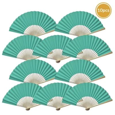 Ventiladores de mano de papel verde menta fresco de 9" para bodas, stock de papel premium (paquete de 10) Foto 1 de 3