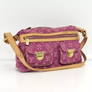 Rank AB! Louis Vuitton Pink Monogram Denim Baggy PM Shoulder Bag M95212 Auth - Picture 1 of 10