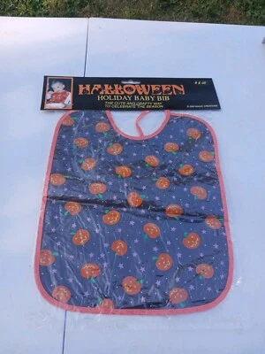 Babero Bebé Halloween Vintage NUEVO SELLADO Naranja Calabazas Púrpura Estrellas Negro Años 90 Foto 1 de 4
