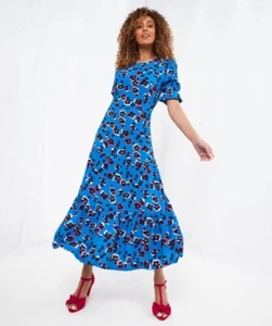 Vestido midi Joe Browns azul y multicolor animal print escalonado talla 8 - Imagen 1 de 7