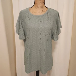 Sage Green Women's L Flutter Sleeve Knit Tunic Top NEW - Picture 1 of 7