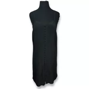 Madewell Silk Button Front Mini Slip Dress Sleeveless Black Womens 4 - Picture 1 of 8