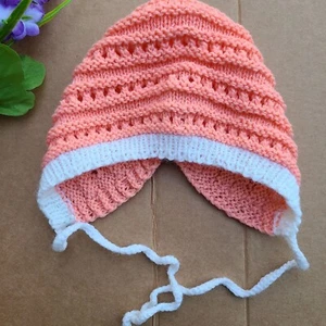 Cute Orange Handmade Knit Bonnet Hat for Baby Girls - Size 2-3 Months - Picture 1 of 12