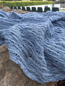 Indigo Blue Textured Sheer Linen Fabric | 3D Cotton | 2 Yards. - Picture 1 of 14