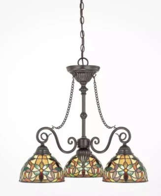 Quoizel 3 Light Kami Chandelier in VTG Bronze - TFKM5103VB Stained Glass Dinette - Image 1 of 2