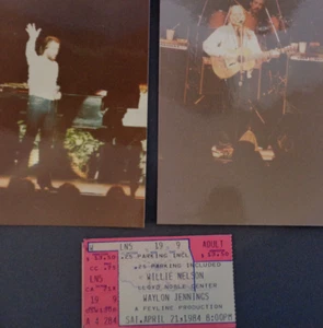 Willie Nelson Waylon Jennings Amateur Photos & Concert Ticket 1984 1980s - Picture 1 of 5