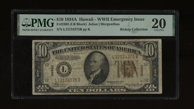 DBR 1934-A $10 FRN Hawaii LB Block Fr. 2303 PMG VF-20 Serial L12134375B - Image 1 of 2