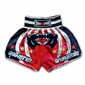 Black Panthers Invulnerable Embroidery Muaythai Shorts Muay Thai Boxing Costume - Picture 1 of 2