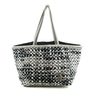 EBAY LIVE Chanel CC Black and White Terry Cloth Beach Shoulder Bag #5022 - Picture 1 of 7