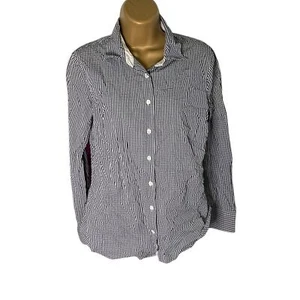 Y2K J.Crew Haberdashery Shirt Button Down Gingham Stretch Cotton Black White M - Picture 1 of 4