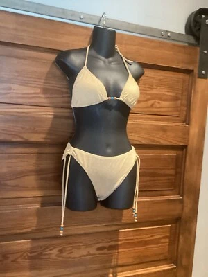 Bikini grande con cuentas de gamuza sintética tostado Sand N Sun 12-14 en muy buen estado nuevo con etiquetas Boho Y2K Foto 1 de 4