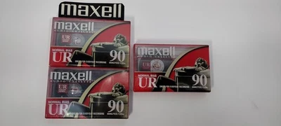 Maxell UR90 Minute Blank Audio Cassette Tapes Normal Bias Lot of 3 SEALED - Image 1 of 3