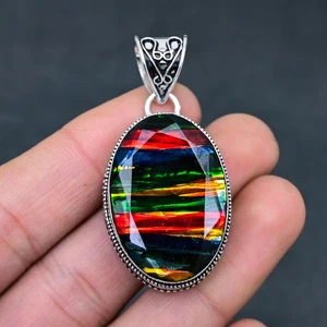 Pendente In Argento Sterling 925 Vintage Fatto A Mano In Ammolite 2.1" - Foto 1 di 5