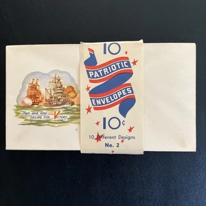PACK OF 10 WORLD WAR II  U S PATRIOTIC MAIL ENVELOPES WITH SLOGANS - Picture 1 of 15