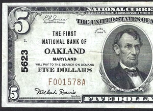 🇺🇸 MD 1929 $5 ♚♚ OAKLAND, MARYLAND ♚♚ EL PRIMER NB, BRILLANTE Y NÍTIDO - Imagen 1 de 3