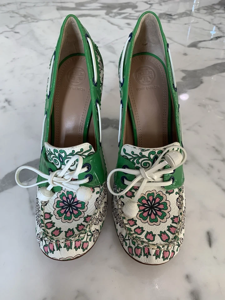 Zapatos de salón TORY BURCH Garden Party Fisher verde kelly tacones florales talla 10 Foto 1 de 4