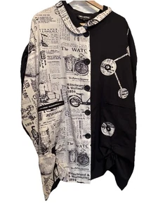 Neo edles Kleid Tunika schwarz-weiß Zeitungsdruck Oversize Gr. L Streetwear - Bild 1 von 12