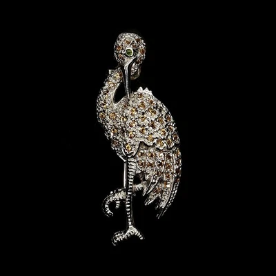 Broche de plata de ley 925 redondo zafiro cromo diopsido garceta piedras preciosas joyería Foto 1 de 4