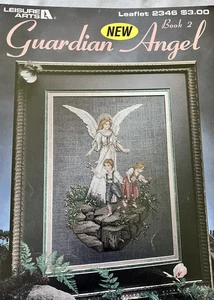 Religious Cross Stitch Pattern GUARDIAN ANGEL Leaflet Children Garden Cottage - Picture 1 of 5