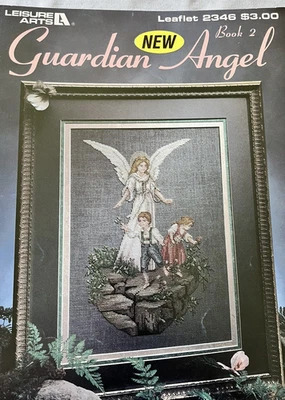 Religious Cross Stitch Pattern GUARDIAN ANGEL Leaflet Children Garden Cottage - Image 1 of 4