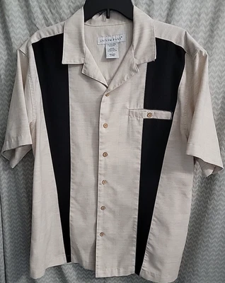 Camisa grande retro informal Irvine Park beige y negra a rayas con botones para hombre Foto 1 de 2