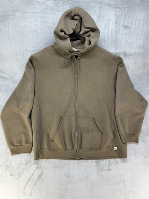 Vintage y2k Tan Russell Athletic Zip Up Hoodie Size 2XL Flaws - Image 1 of 4