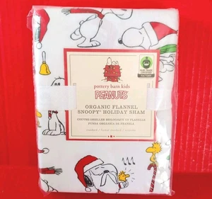 Franela orgánica Pottery Barn Kids Peanuts Snoopy vacaciones farsa estándar 20"x26" - Imagen 1 de 3