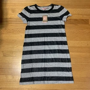 Juicy Couture Pam Gela Frühling Sommer offen Rundhalsausschnitt Kleid grau schwarz gestreift 14 - Bild 1 von 7