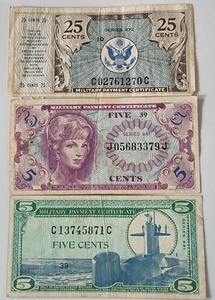 US Military Payment Certificate 🎇series 681 ...5c... 641 ...5c...472 ...25c 🎇  - Bild 1 von 2