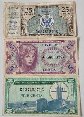 US Military Payment Certificate 🎇series 681 ...5c... 641 ...5c...472 ...25c 🎇  - Image 1 of 2