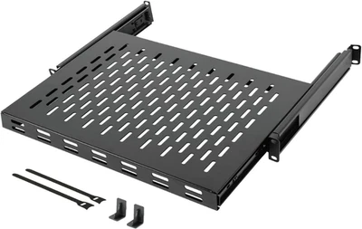 1U Sliding Rack Shelf,4-Post Vented Rack Mount Shelf,13.8In Deep with Adjustable - Image 1 of 4