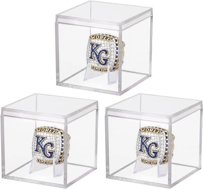 HOOQICT 3 Pack Championship Ring Display Case Clear Acrylic 3 Pack,