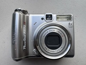 Canon PowerShot A570 IS 7.1 MP 4x Zoom Digital Camera Silver Tested Working - Picture 1 of 11