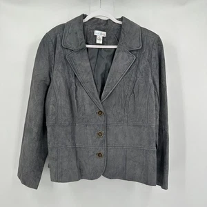 Womens Suede Jacket Size 1X Gray Old Money Minimalist Classic Quiet Luxury - Picture 1 of 7
