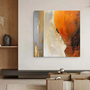 Arte de pared abstracto hecho a mano pintura al óleo sobre lienzo sala de estar decoración del hogar naranja - Imagen 1 de 6