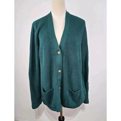 Lands End Drifter Knit Cardigan Women XL Sweater Green Pockets Grannycore Chunky - Image 1 of 4